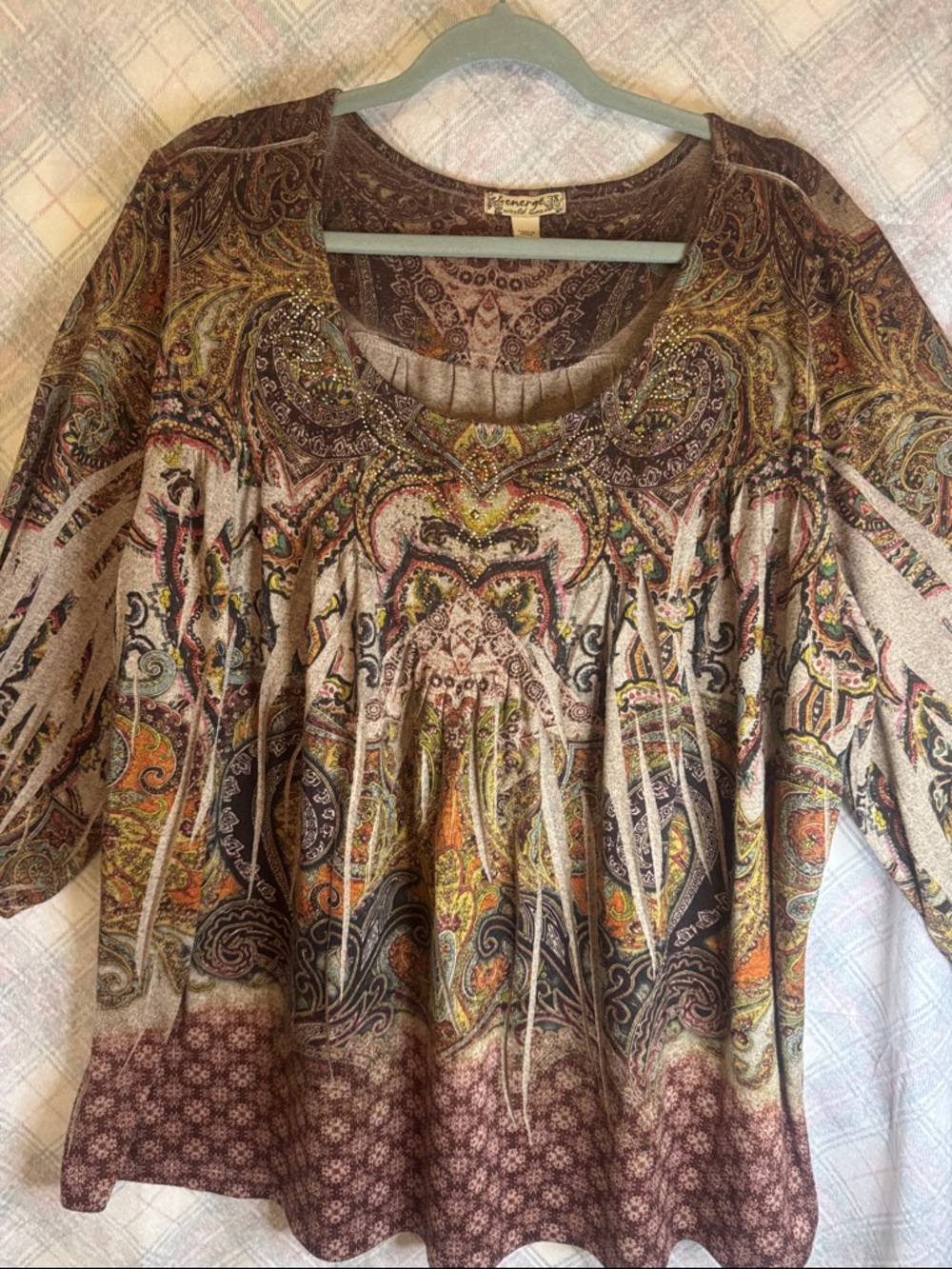 Paisley Scoop Neck Tunic in Brown Multi - Energe